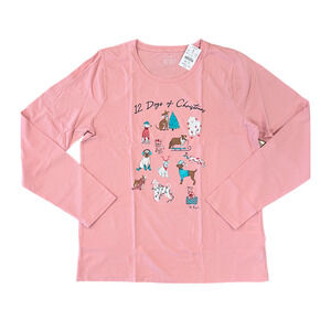 NWT J. Crew Women's Pink W/"12 dogs of Christmas" Graphic Tee